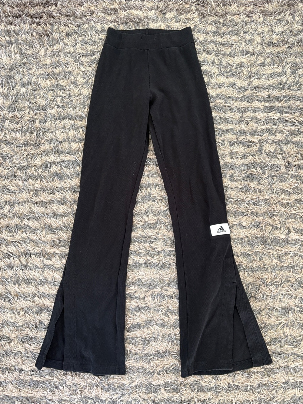 adidas Women’s Black Flared Leggings with Side Slits & Logo Patch